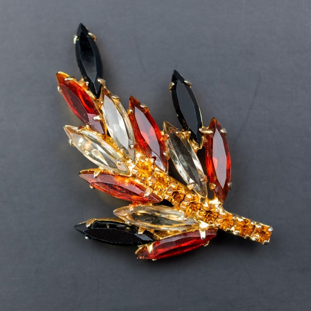 Amber crystal brooch vintage, fancy rhinestone lapel brooch for women